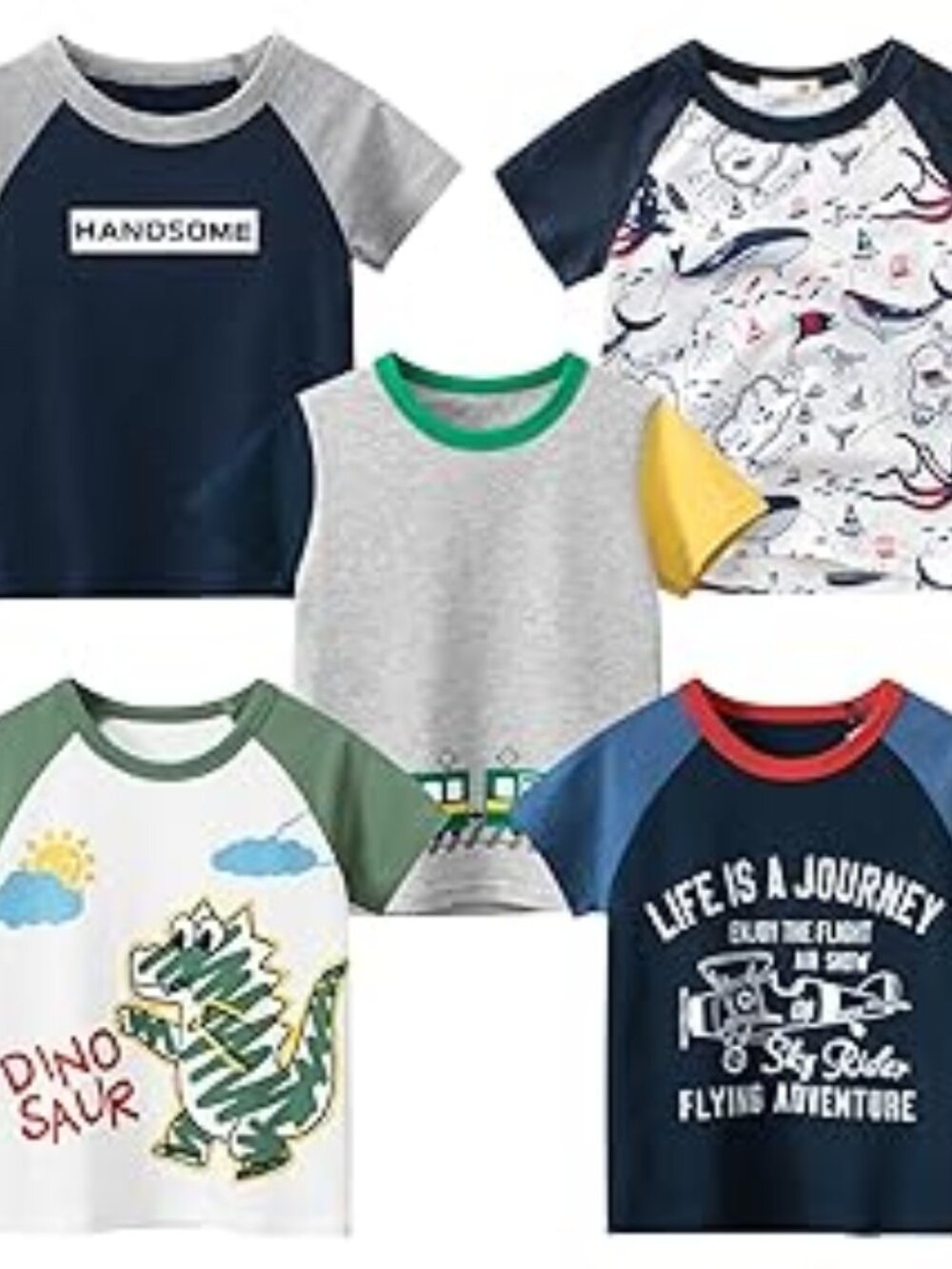 TABNIX Boys' 2T 5-Pack Dino Short Sleeve Crewneck T-Shirts Bundle of 5 Shirts